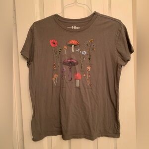 Olive Green Floral Mushroom Graphic T-Shirt